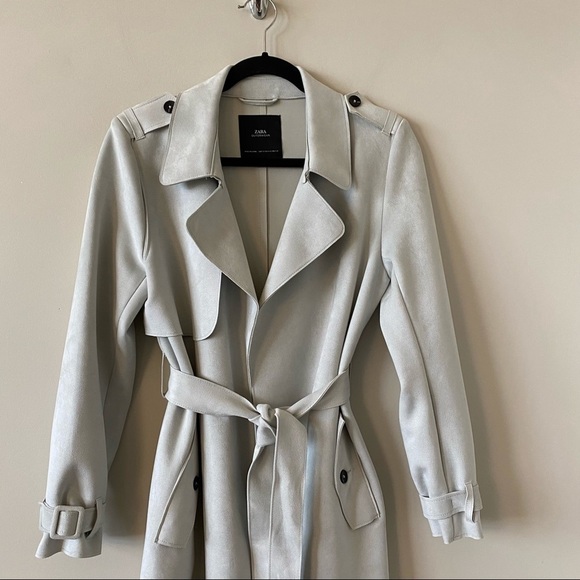 Zara-Faux Suede Trench Midi Length Coat - Picture 6 of 14